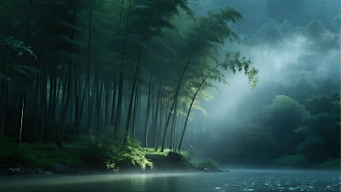 深绿竹林 雨中风景摄影画面材