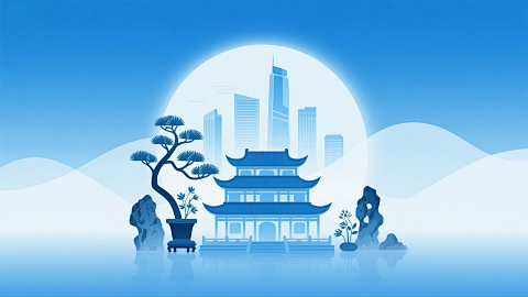 空灵佛山蓝韵插画计