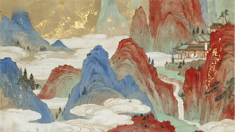 光影氛围山河 工笔与扁平化结合画面境
