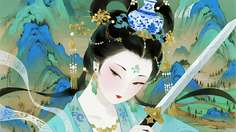 新国风厚涂 青花瓷发髻唐代妆容画面报