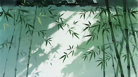竹林光影 低饱和绿禅意极简画面围